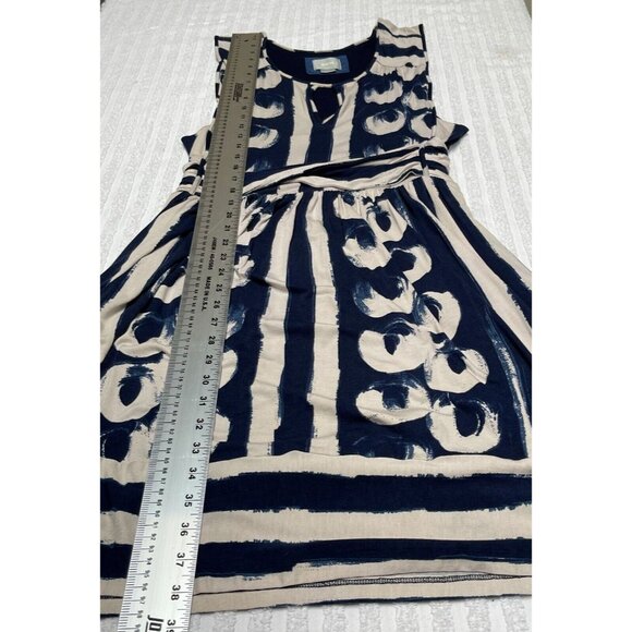 Maeve Womens Keyhole Neck Stripe A-Line Belted Dress Size Large Blue Sleeveless - Picture 9 of 10